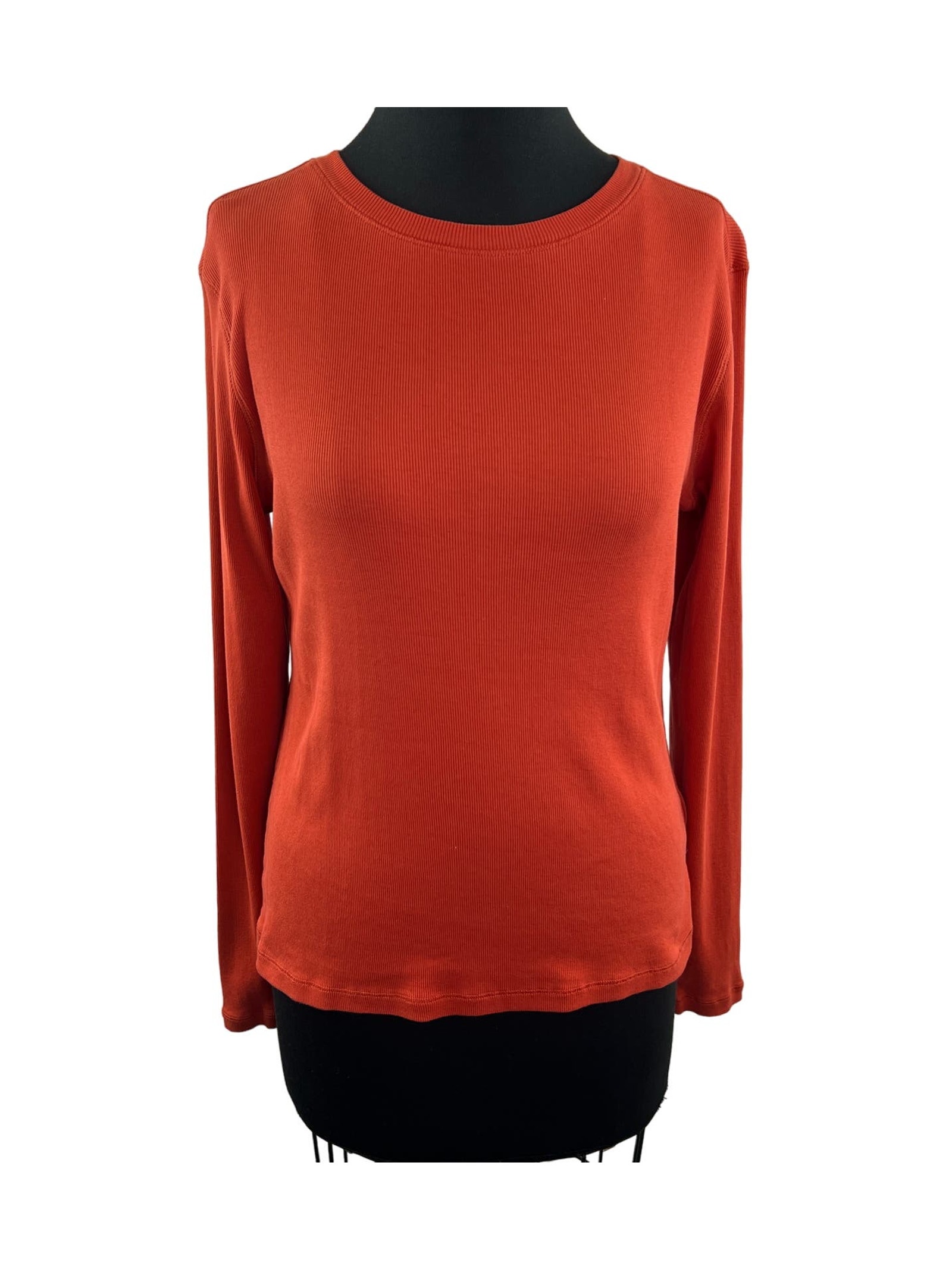 Peruvian Connection Orange Long Sleeve Top Pima Cotton Knit Ribbed Size Medium M